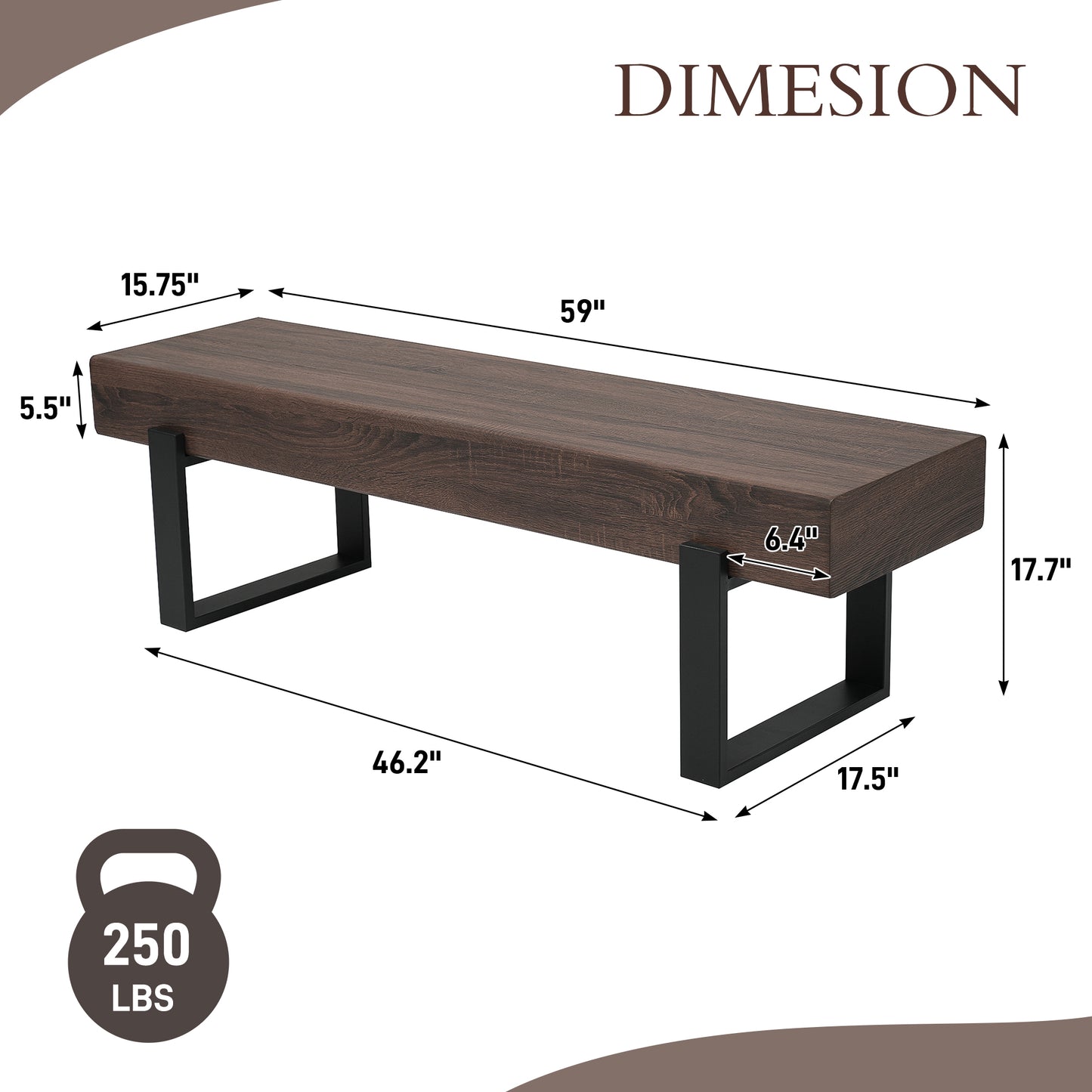59 Dining Bench, Farmhouse Indoor Kitchen Table Benches, Bed Bench, Industrial Shoe Bench, Entryway Benches