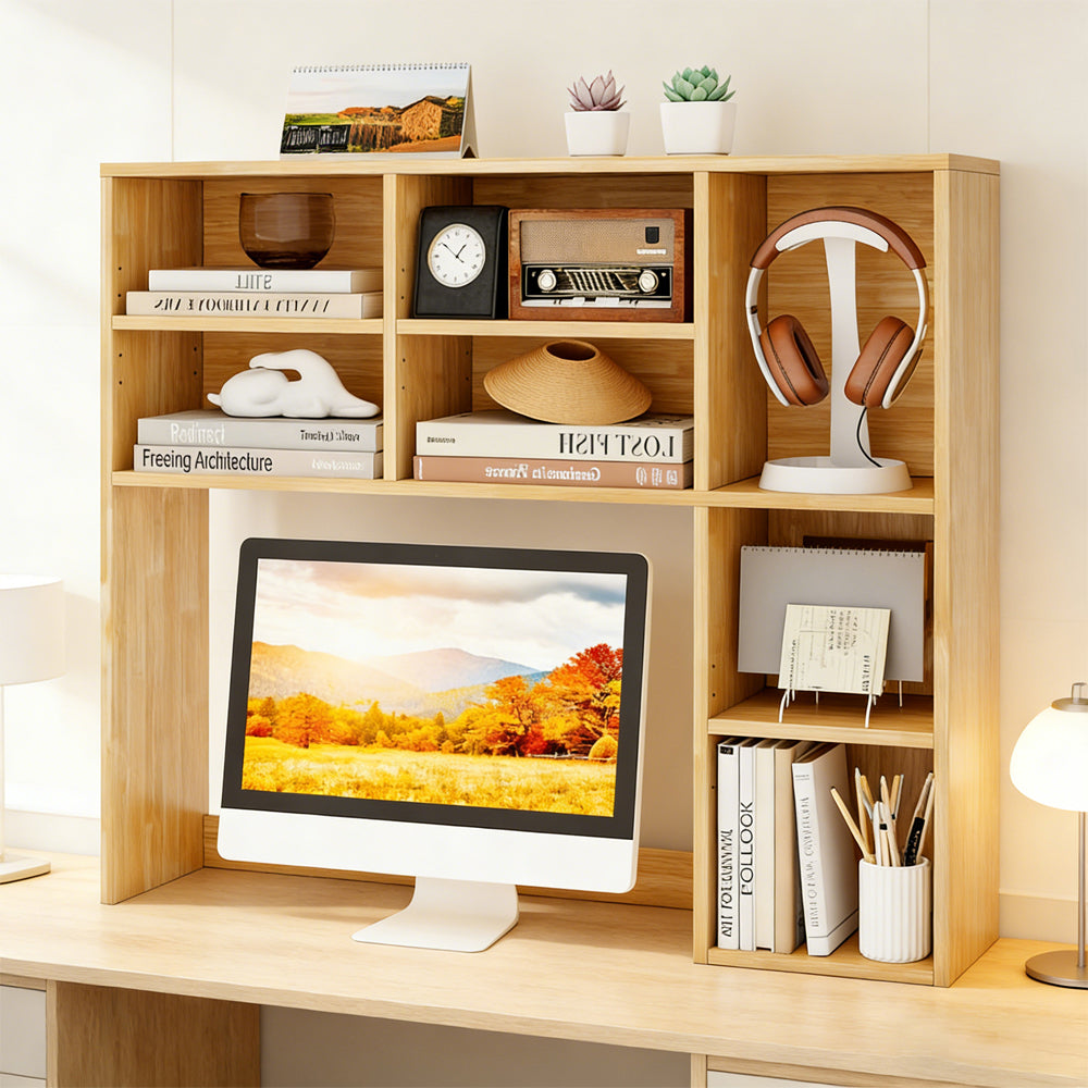 Desktop Bookshelf With 7 Open Cubbies And 3 Adjustable Shelves 2 Anti-toppling Kits For Computer Desk, Writing Desk, Vanity Table, Coffee Bar