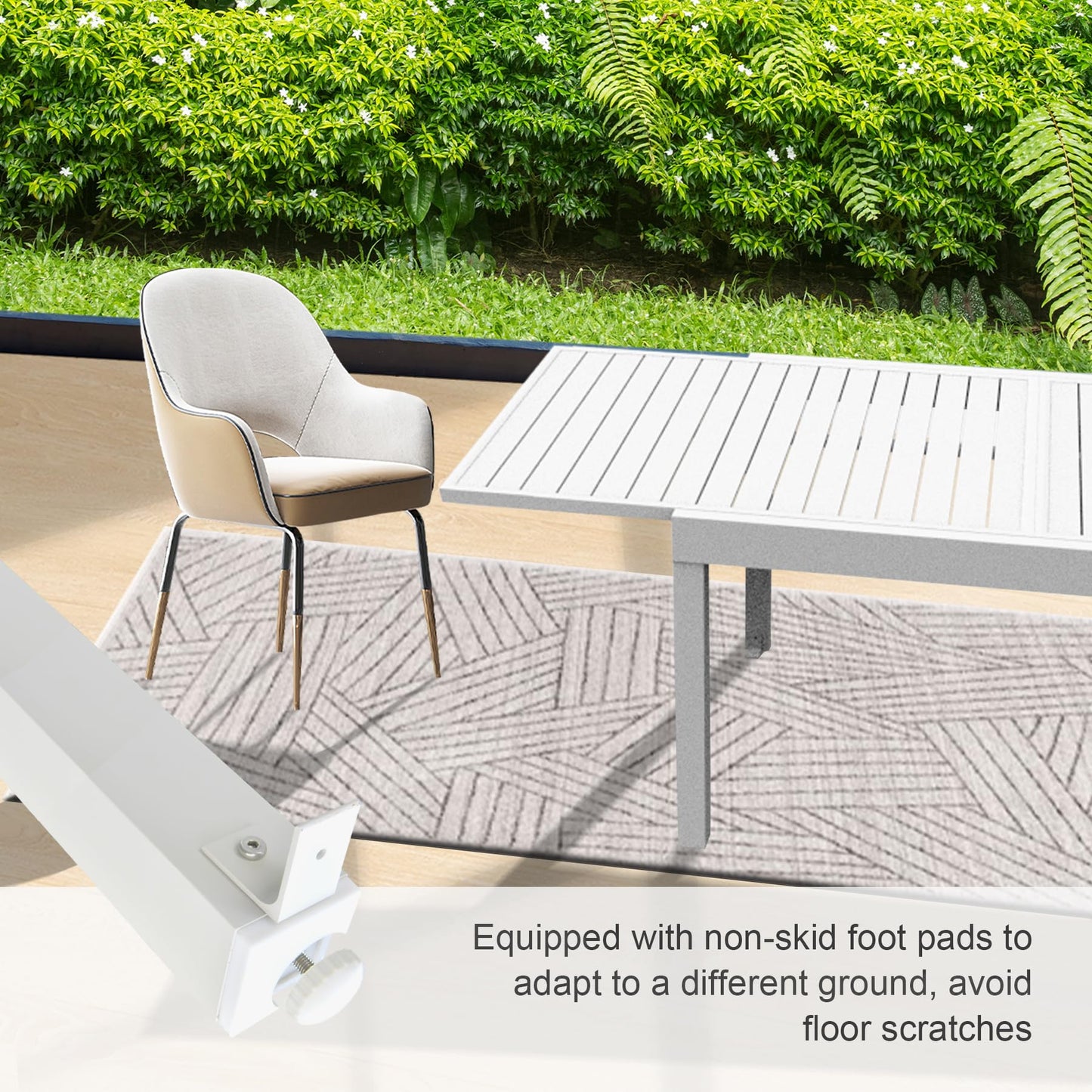 Aluminum Patio Extendable Dining Table 35 - 71 , Adjustable Indoor Outdoor Patio Dining Table With E-Coating For 4-6 Person Garden Lawn Porch Bistro Furniture, Elegant Ivory White