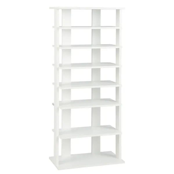 7-Tier Double-Row Shoe Rack With Adjustable Shelves, Anti-Tipping Narrow Storage Rack For Entryway Closet-White
