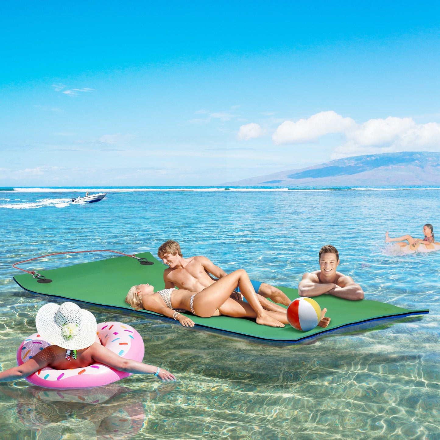 9' X 6' Lily Pad Water Mat For 2 Adults, Floating Water Pad For Lake, Pool, Ocean, Beach, And Boating, Green