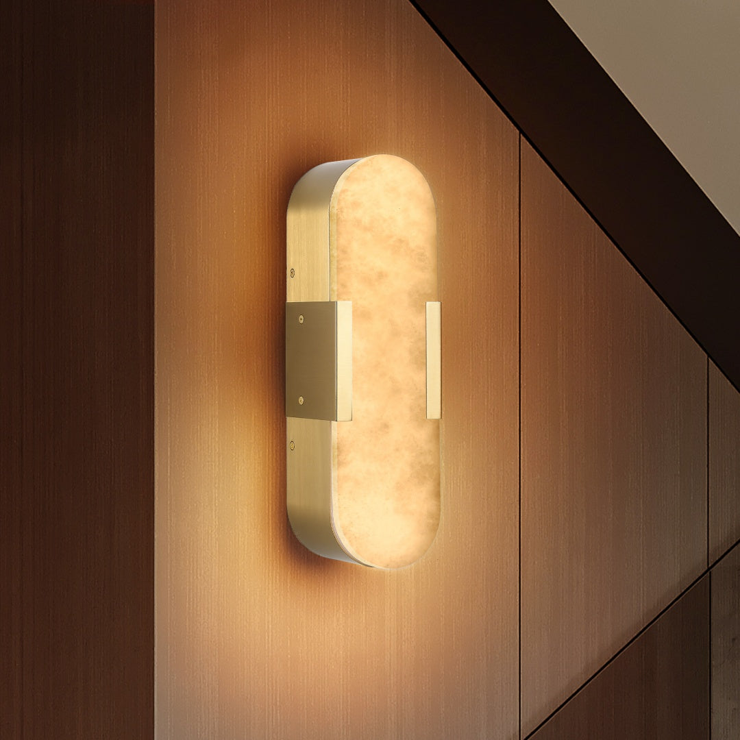 13.8in Natural Marble Wall Sconce, Gold Sconces Set Of Two, Indoor Modern Bathroom Sconces Wall Lighting For Living Room, Bedroom, Hallway, Stairs