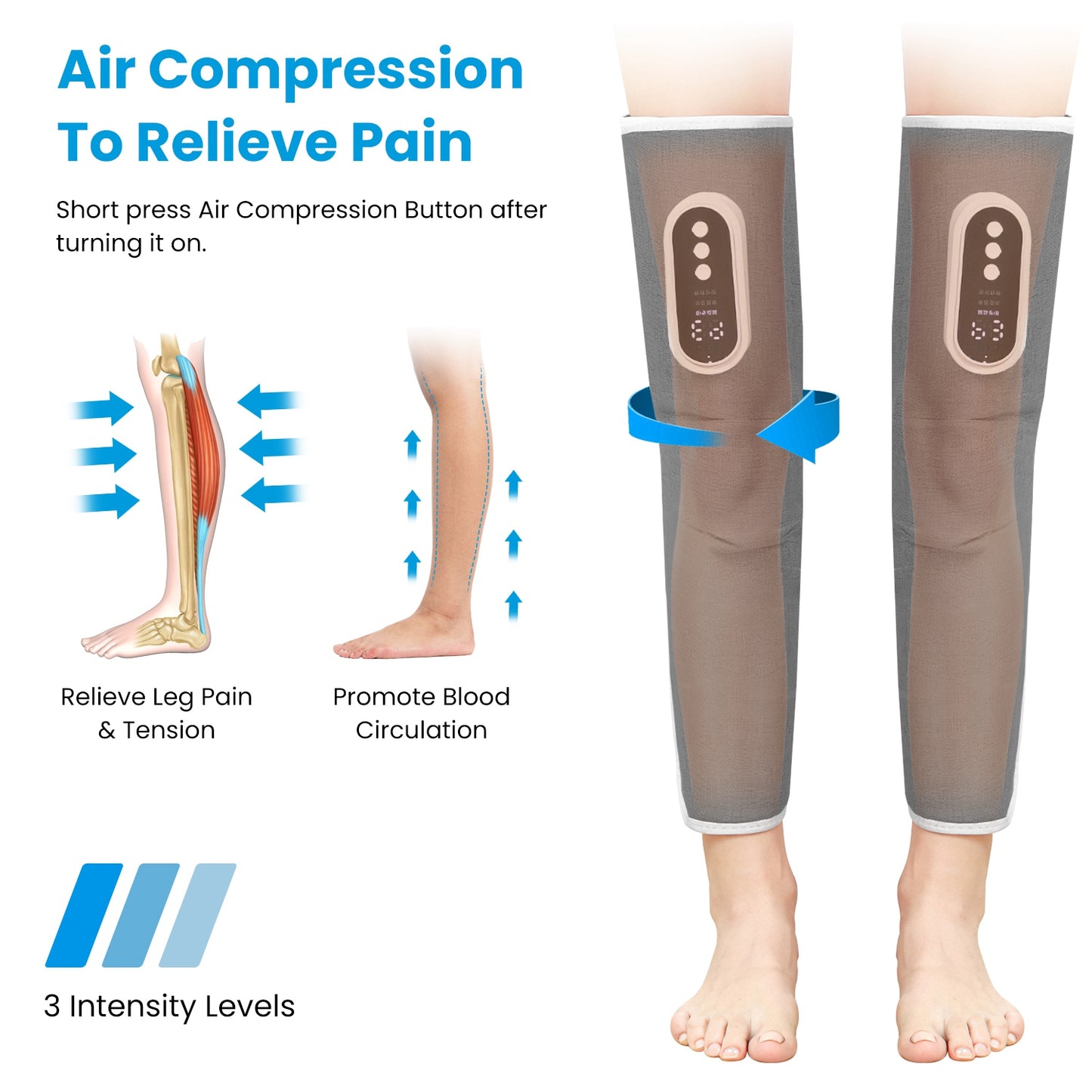 1PCS Cordless Leg Massager Air Compression Massager With Heat Thigh Knee Calf Massager With 3 Modes Adjustable Wrap For Pain Relief