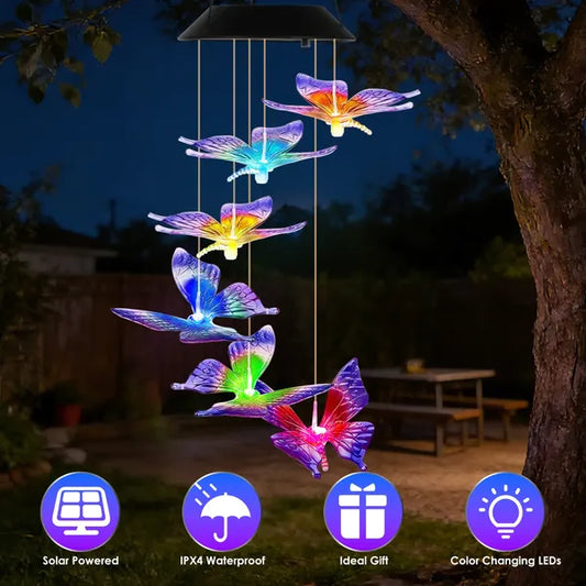 Solar Butterfly Wind Chime 7 Color Changing Wind Chime For Outside IPX4 Waterproof Outdoor Garden Yard Decor