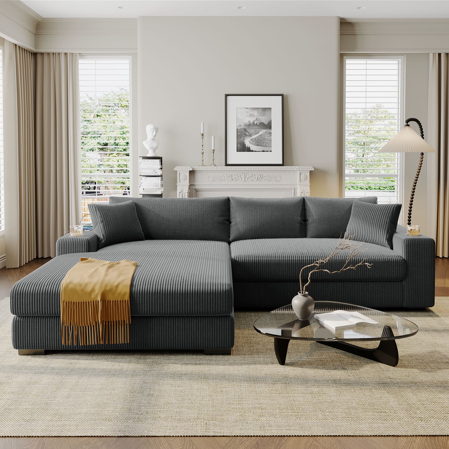 Mirod Large Sectional Sofa With Thick Cushions, And Built-in Cup Holders & Charging Ports