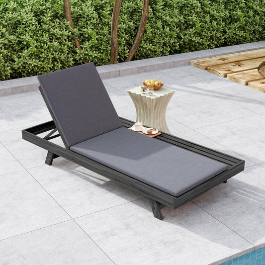 Lounge Chaise Set, Space Available On One Side, Acacia Wood In Black With Water-Resistant Lounge Cushions Dark Grey & 2 Inch Thick -Matching Cream Leaf Coconut Version Available