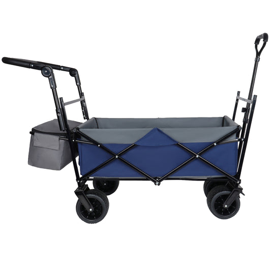 With Push Handle 480Lbs Collapsible Wagon With Canopy Wagon Cart With 7 All- Terrain Wheels Lightweight Foldable Wagon Large Capacity For Camping Shopping Sports And Garden Use Dark Blue