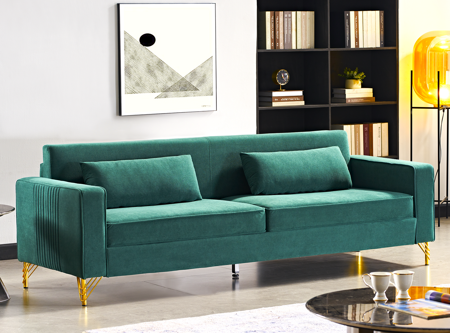 Aesthetic 85.8 Velvet Sofas For Living Room, 3 Seater Couch With Classic Modern Appeal And Luxurious Soft Comfort, Easy To Maintain, Green