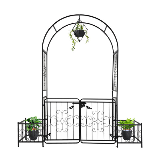 Garden Arbor Arch With Gate And Planter Box, Wedding Arch Archway For Ceremony Party, Trellis For Plant Climbing, Christmas Decorations Pergola For Backyard, Lawn, Patio, Yard