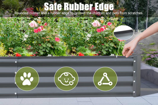 8x4x1 Ft Galvanized Raised Garden Bed, Outdoor Planter Garden Boxes Large Metal Planter Box For Gardening Vegetables Fruits Flowers, Gray
