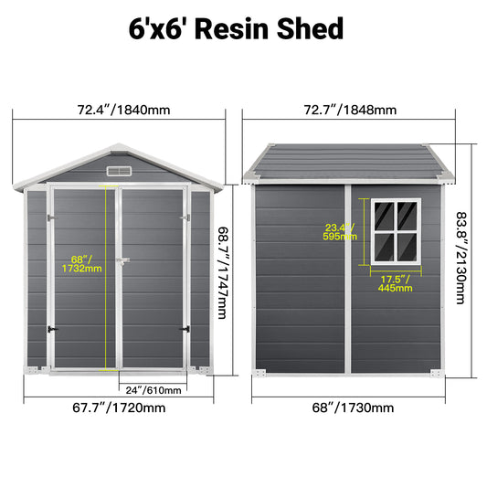 6x6 Ft Plastic Outdoor Storage With Floor And Lockable Door Plastic Garden Shed For Backyard, Lawn, Gray