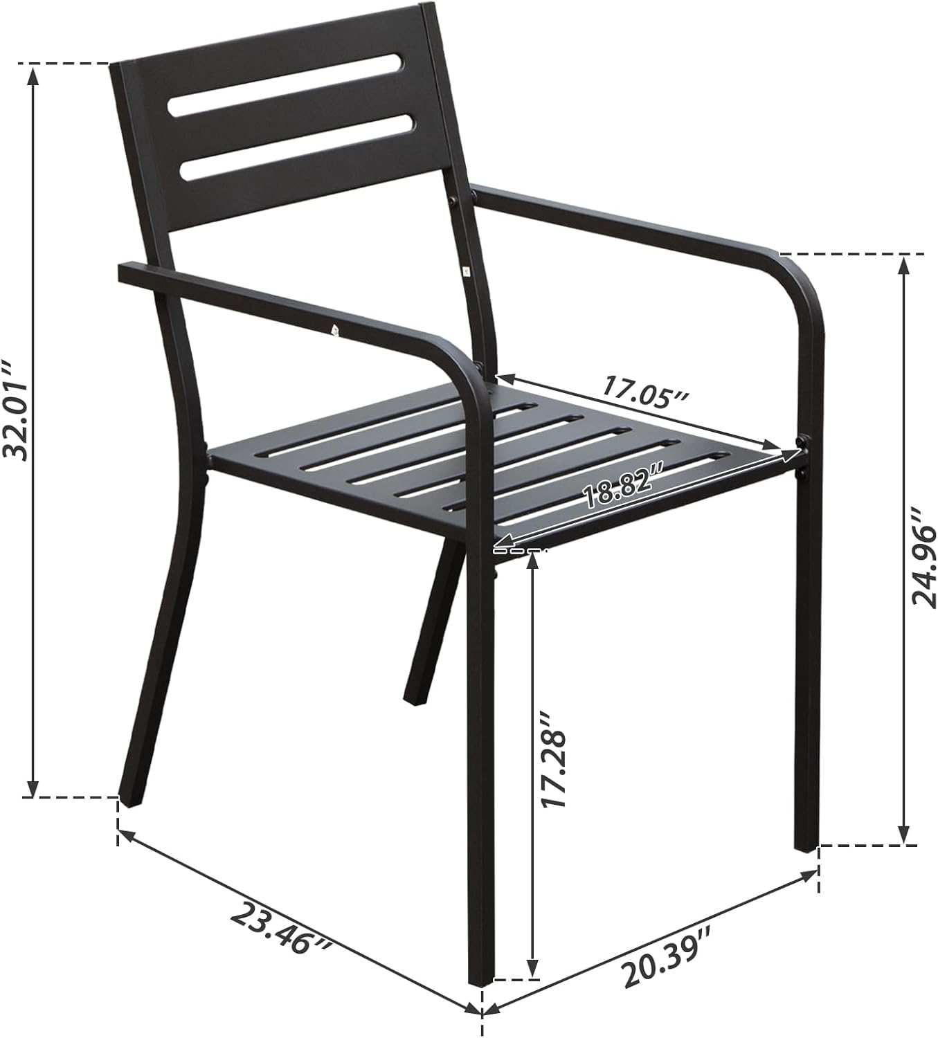 4-Pieces Patio Dining Chairs, Outdoor Heavy Duty Metal Chairs Set Of 4, Stackable Garden Chairs With Ergonomic Armrest, Patio Furniture Chairs Set For B Ackyard Lawn Patio, Black