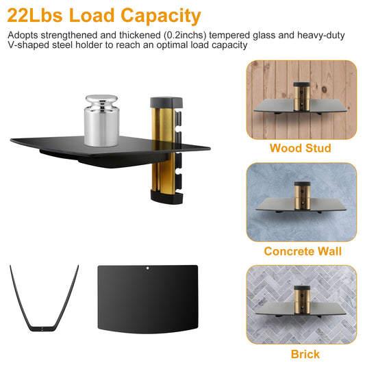 Floating Wall Mounted Strengthened Tempered Glass Shelf For DVD Cable Boxes