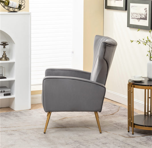 Velvet Accent Chair With Metal Legs, Modern Upholstered Armchair, Wingback Side Chair For Living Room Bedroom Small Spaces