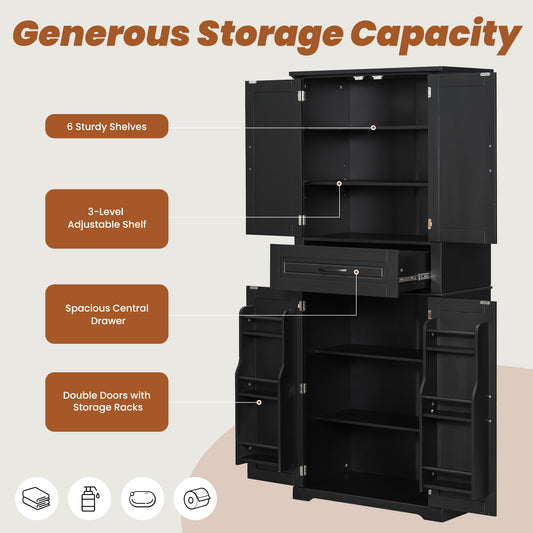 Video Bathroom Storage Cabinet With Multi-Functional Storage Space, Drawer With Slide Rails, Adjustable Shelf, Black