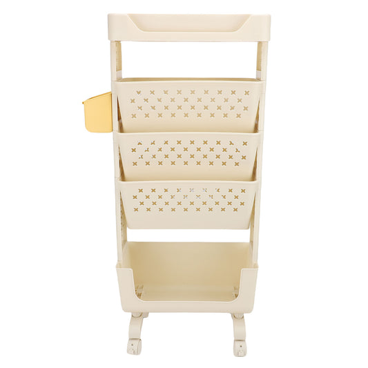 Rolling Book Cart 5 Tier PP Multi Functional Movable Storage Book Rack Utility Organizer Bookshelf With Lockable Casters For Study Office Bedroom Cream White