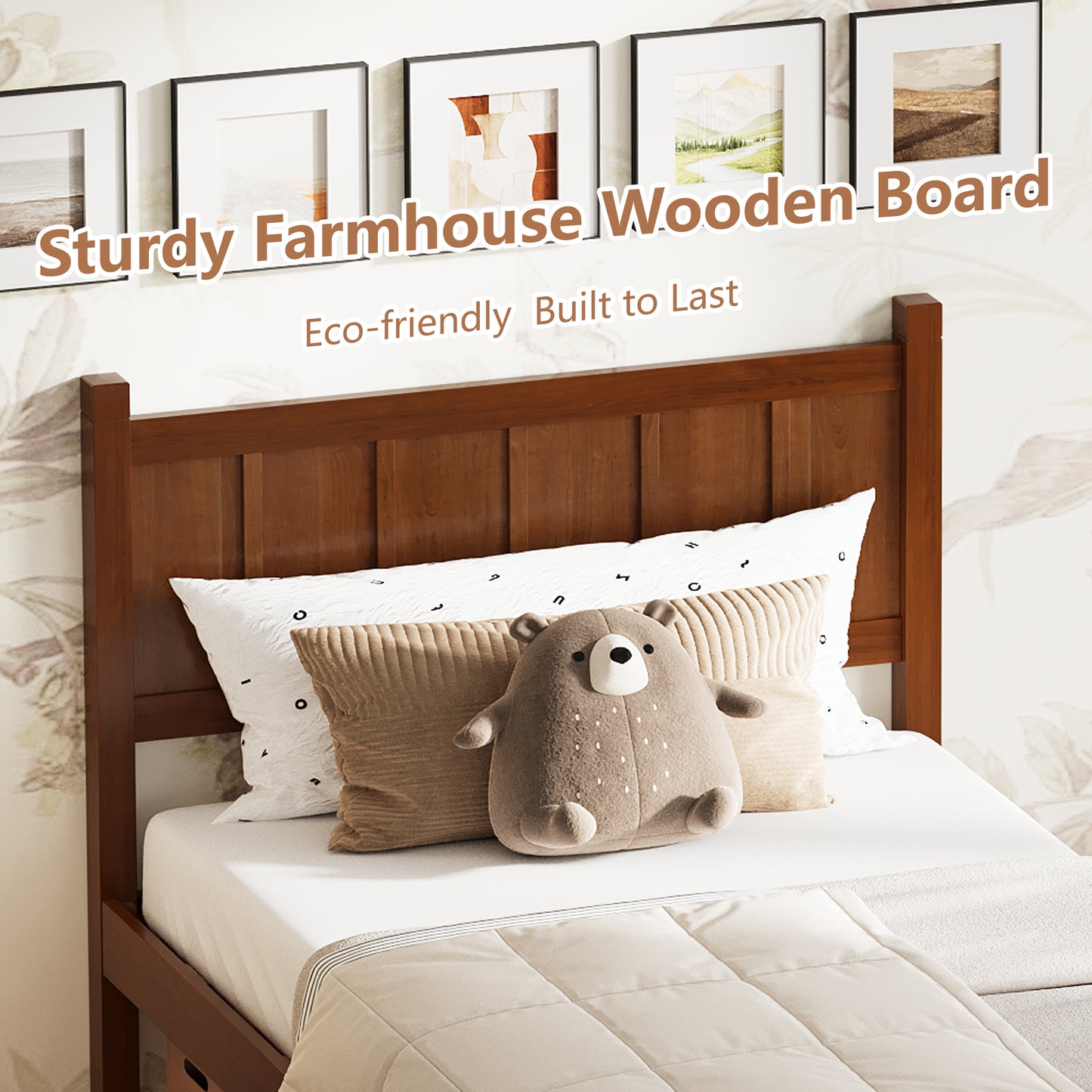 Twin Size Flat Panel Bed With Headboard & Footboard, Minimalist Modern Platform Bed With Wood Grain Finish, Shaker And Farmhouse Style Design, Sleek And Functional Bedroom Furniture,Dark Walnut