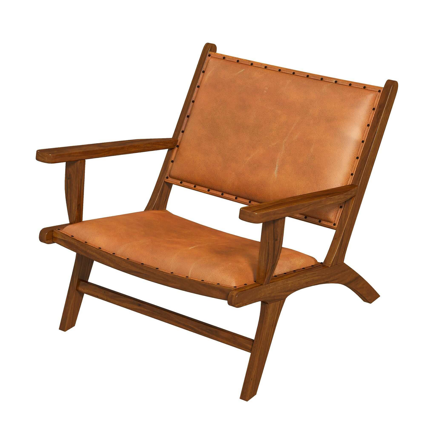 Daniel Mid-Century Modern Leather Arm Chair With Walnut-Finished Legs, Tan, Genuine Leather, 25 H X 26 W X 28 D For Living Room Bedroom Waiting Room