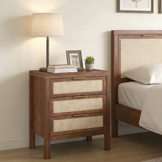 Bedside Table Chest Of Drawers Large Capacity Storage Drawer Design Multifunctional Wooden Night Stand For Bedroom Hallway Entryway Walnut Color