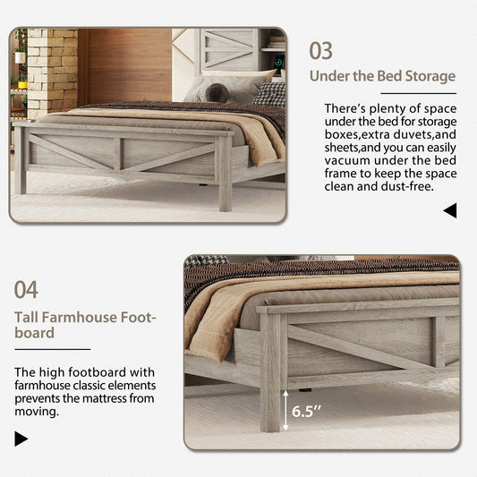 3-Pieces Bedroom Sets Full Size Farmhouse Platform Bed With Double Sliding Door Storage Headboard And Charging Station, Storage Nightstand And Dresser, Antique Gray Old SKU HL000091AAG