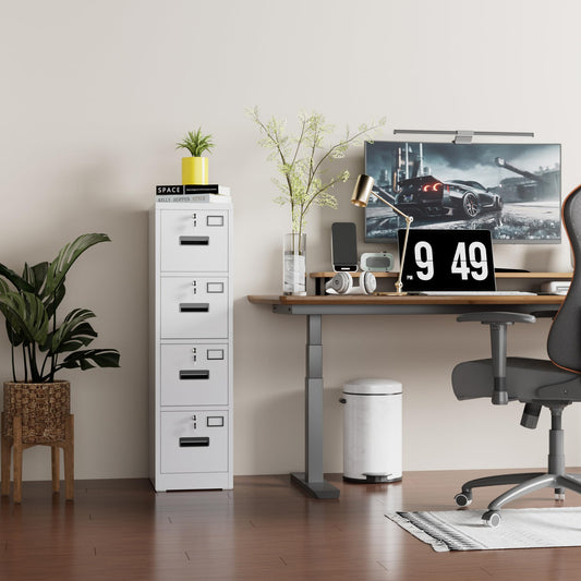 4 Drawer File Cabinet, Metal Vertical Office Filing Cabinet With 4 Drawers, Name Card Holder For A4 Letter,Legal Size, Assembly Required