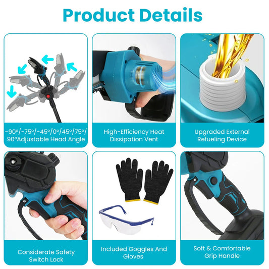4-in-1 Pole Pruning Shears, Electric Pruning Shears & Pole Saws For Tree Trimming With 7 Adjustable Head Angles,Cordless Pole Shears And Battery Pole Saw With 2Pcs 3000mAh Rechargeable Batteries