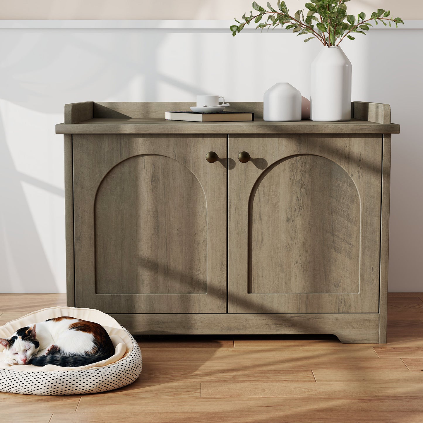 Cat Litter Box Enclosure Furniture With Scratching Pad Wooden Cat Washroom Pet House 31.5x22.05x19.69in