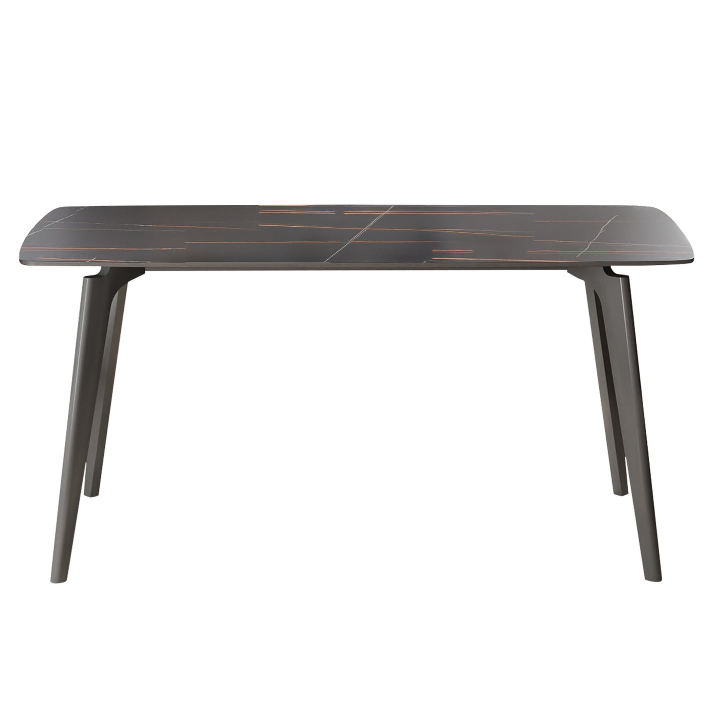 62.99 Modern Artificial Stone Black Curved Edge Dark Grey Metal Leg Dining Table-Can Accommodate 6 People Dining Table Only
