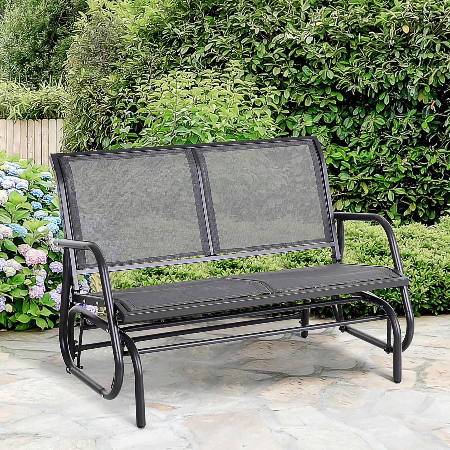 2-Person Outdoor Glider Bench Patio Double Swing Rocking Chair Loveseat W/Power Coated Steel Frame For Backyard Garden Porch, Grey