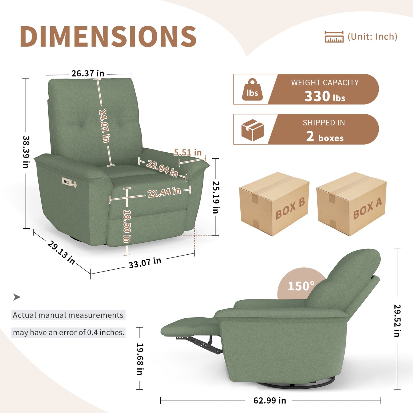 270 Power Swivel Rocker Recliner Chair W Phone Holder, Electric Glider Reclining Sofa With USB Ports, Power Swivel Glider, Rocking Chair Nursery Recliners For Living Room Bedroom Dark Green