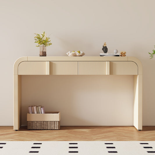 TREXM Modern Console Table With 2 Storage Drawers Fluted Entryway Table With Rounded Silhouette For Hallway Living Room And Entryway Apricot Cream