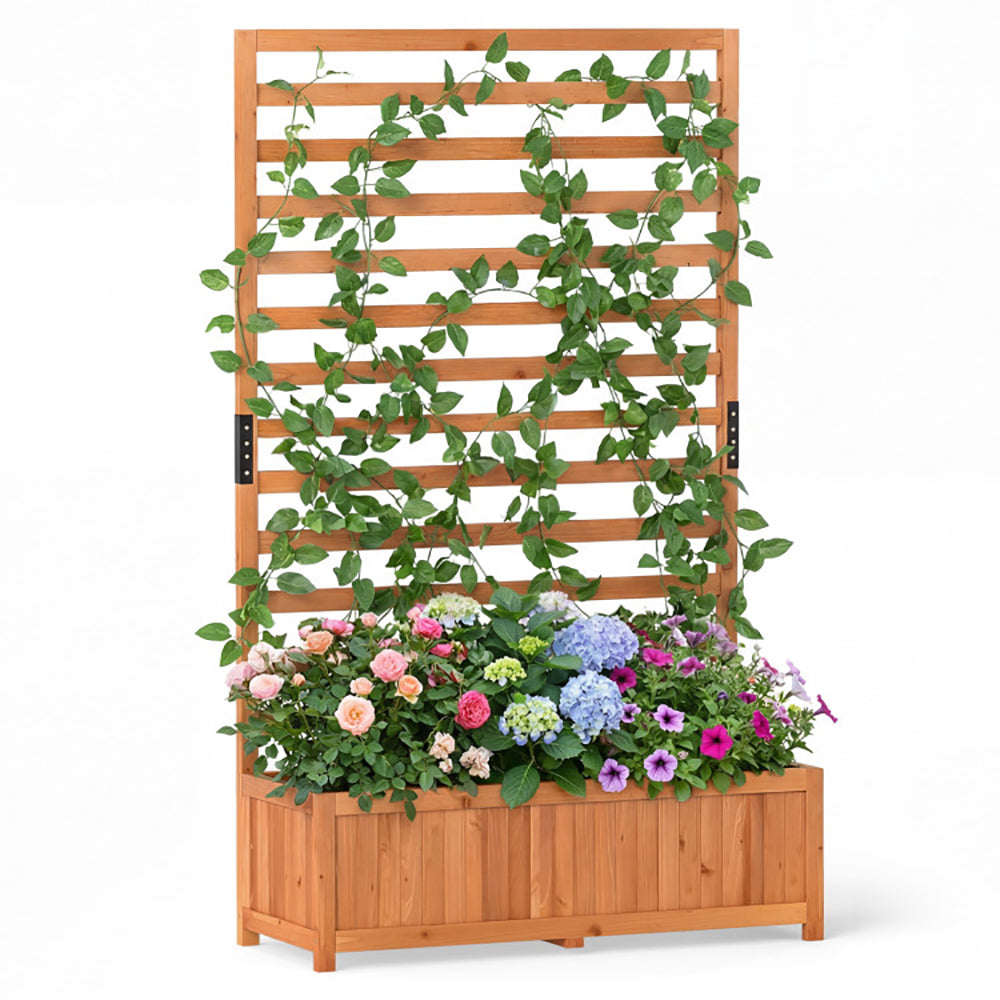 Wooden Raised Garden Bed 59 Inch Tall Elevated Planter Box With Vertical Trellis For Cultivating Vegetables, Flowers, Herbs, Etc