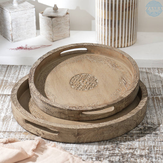Round Mango Wood Serving Tray - 18 Rustic Brown Design For Stylish Entertaining