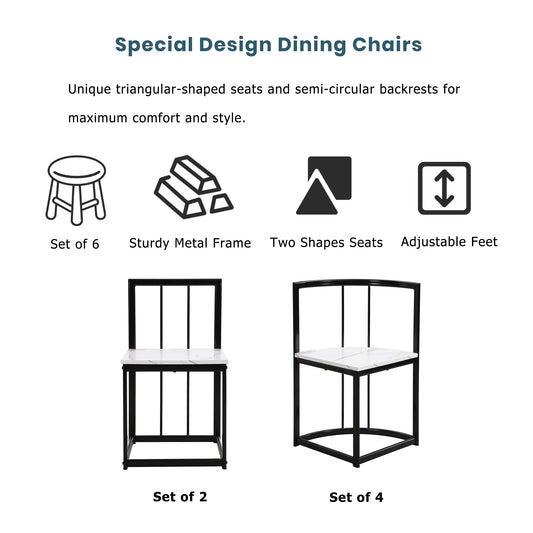 TOPMAx Modern 7- Piece Dining Table Set With Faux Marble Compact 55Inch Kitchen Table Set For 6 Black White