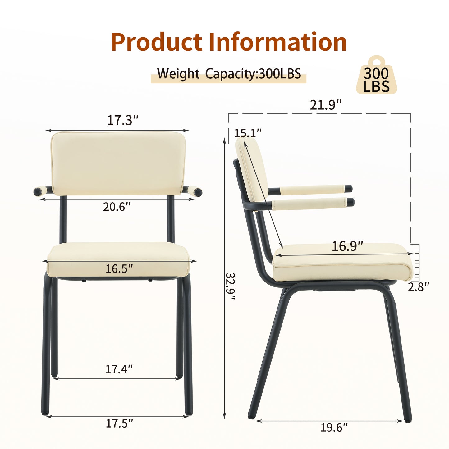 Dining Chairs Set Of 4, Huggable Upholstered Dining Chairs With Premium Leather, Table-Hangable Armrests, Metal Legs With Spray Coating Finish Off-White, Set Of 4