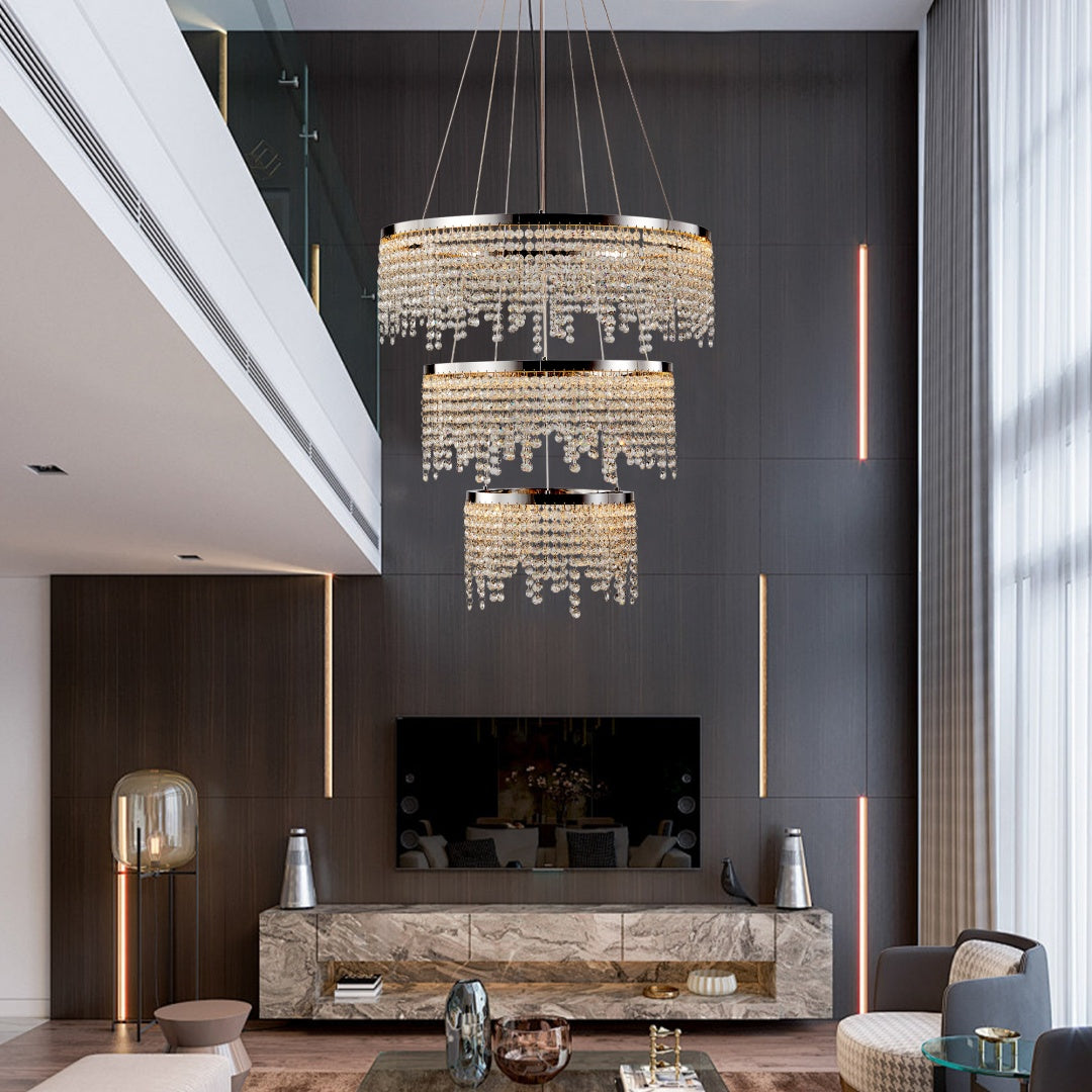 24-inch Crystal Chandelier LED Ceiling Lamp, Adjustable Color Temperature 3000K -4000K-6000K, Height Adjustable, Luxury Round Chandelier, Suitable For Living Room, Dining Room, Bedroom