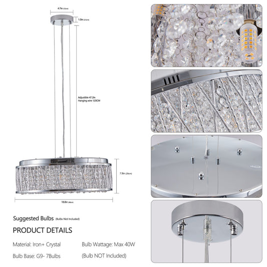 Modern Crystal Chandelier 19 Inches Aluminum Iron Round Ceiling Light Flush Mount Ceiling Light Fixture For Kitchen Island Dinning Bedrooms And Hallway Bulb Not Included