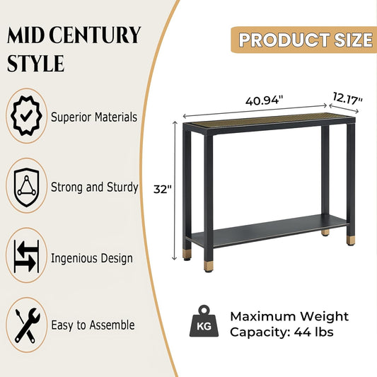Glass Entryway Table, 2-Tier Entry Way Console Entrance Table, 41L Narrow Sofa Table With Shelves, Ideal For Hallway, Entryway, Living Room, Foyer, Corridor, And Office Gold Black