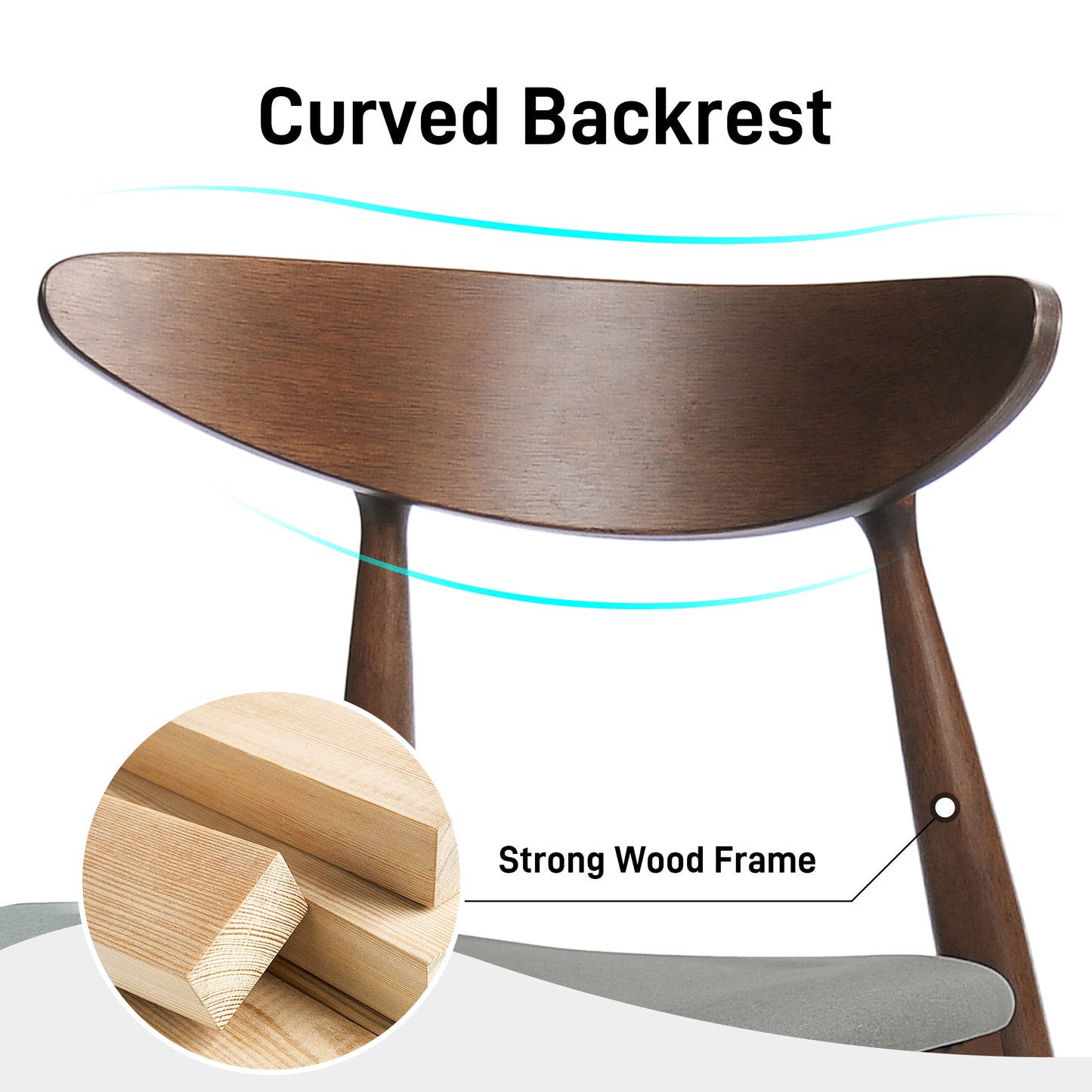 Set Of 2 Retro Rubberwood Chairs With Ergonomic Back & Plush Cushions, Walnut Light Gray Same Sku 59297.00DBEI