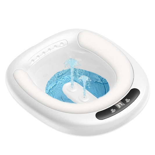 1Pc Electric Sitz Bath Tub Sits Bath Soak Pan For Home Salts Bowl Postpartum Care Basin For Toilet Seat With Dual Nozzles 3-Level Water Flow Water Temperature Display 1800mAh Battery For Women Men