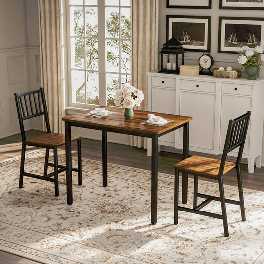 Dining Table Set, Bar Table With 2 Dining Chairs, Kitchen Table Counter With Chairs, Industrial For Kitchen Breakfast Table, Living Room, Party Room, Walnut ,35.4inL X23.6inW X 29.7inH