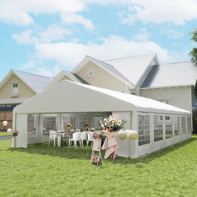 Outsunny 23' X 39' Large Outdoor Carport Canopy Party Tent With Removable Protective Sidewalls & Windows, White