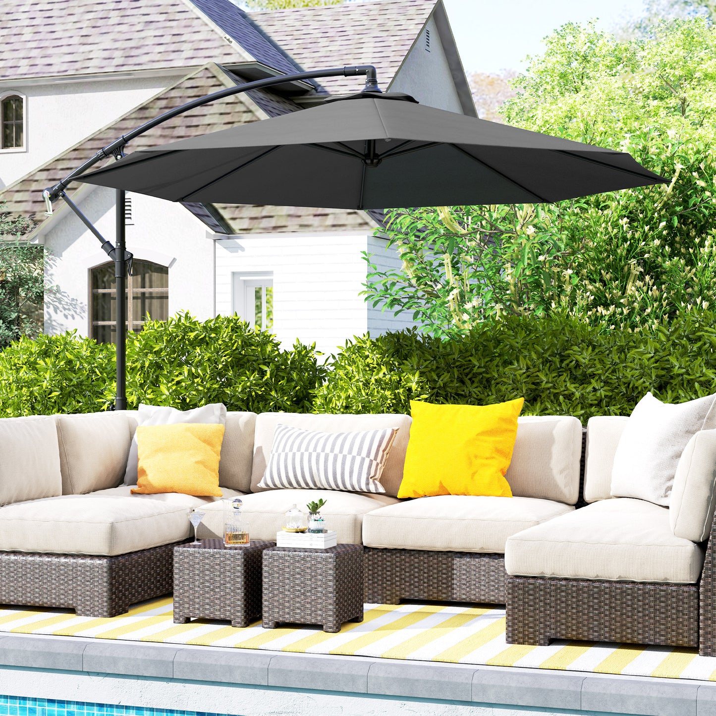 10' Cantilever Tilt Offset Patio Umbrella W/ UV & Water Safe Material & Cross Base (Weight Not Included), Gray