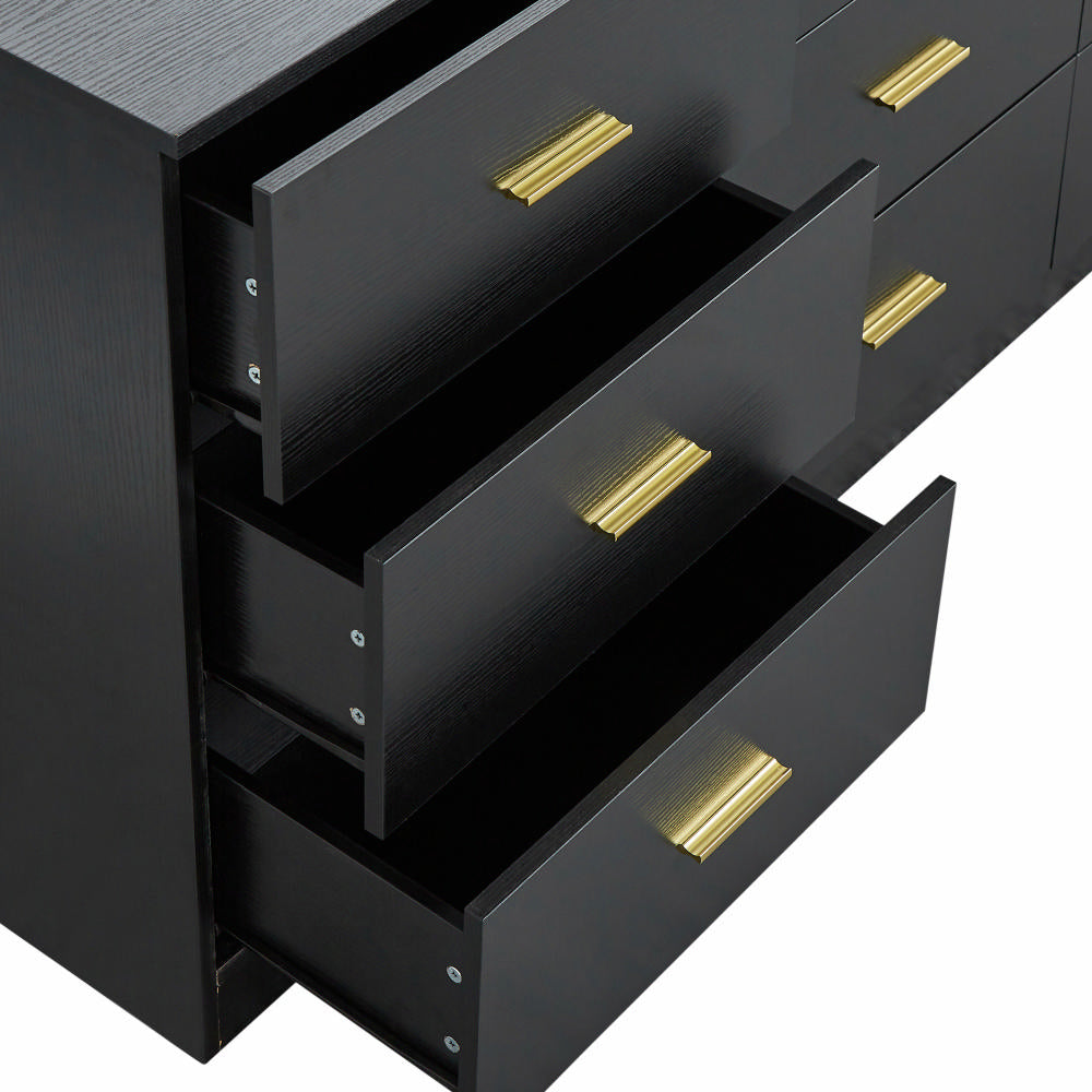 Modern Black 9-Drawer Dresser For Bedroom - Ample Storage Wide Chest Of Drawers, Sturdy & Safe