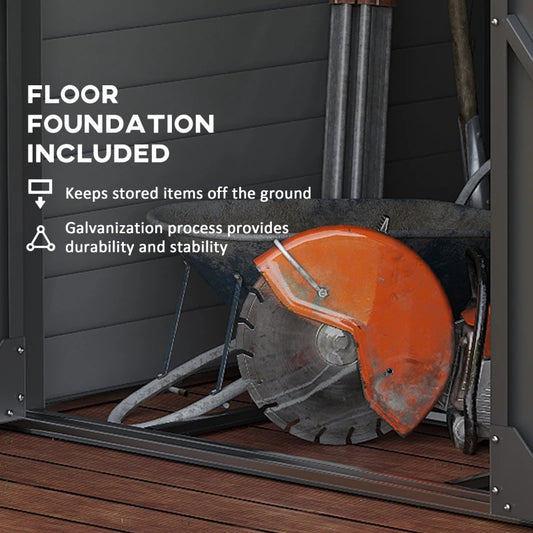 4.6' X 9' Outdoor Storage Shed, Lean To Metal Shed With Foundation Kit, Lockable Doors And Gloves For Patio, Lawn, Gray
