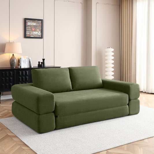81 Convertible Sofa Bed,3 In 1 Folding Floor Couch Corduroy Fold Out Couch Bed Futon Sleeper Mattress With Pillows,Boneless Sofa Comfy Lounge Loveseat For Living Room, Bedroom, Green