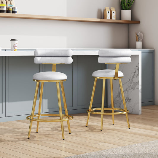 27.65 Modern Counter Stools Set Of 2,Light Gray Velvet Counter Stools With Iron Frame,Soft Back And Cushion,Footrest,suitable For Kitchen Bedroom Dining Room