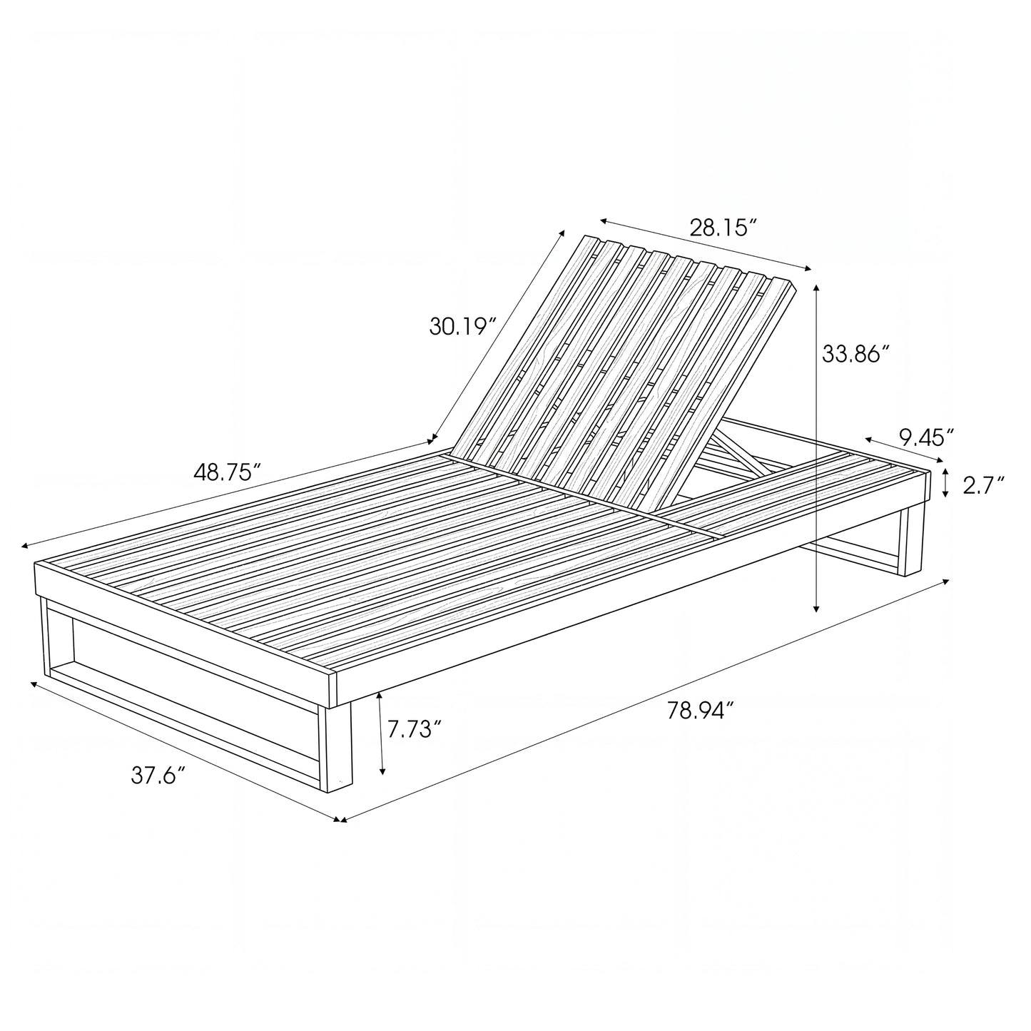 Teak Finish Acacia Wood Chaise Lounge With 1.57-Inch Leaf Coconut 2-Fold Cushion Set, 4-Position Adjustable With Flat Side Surface, For Poolside - Matching Cream,dark Gray Version Available