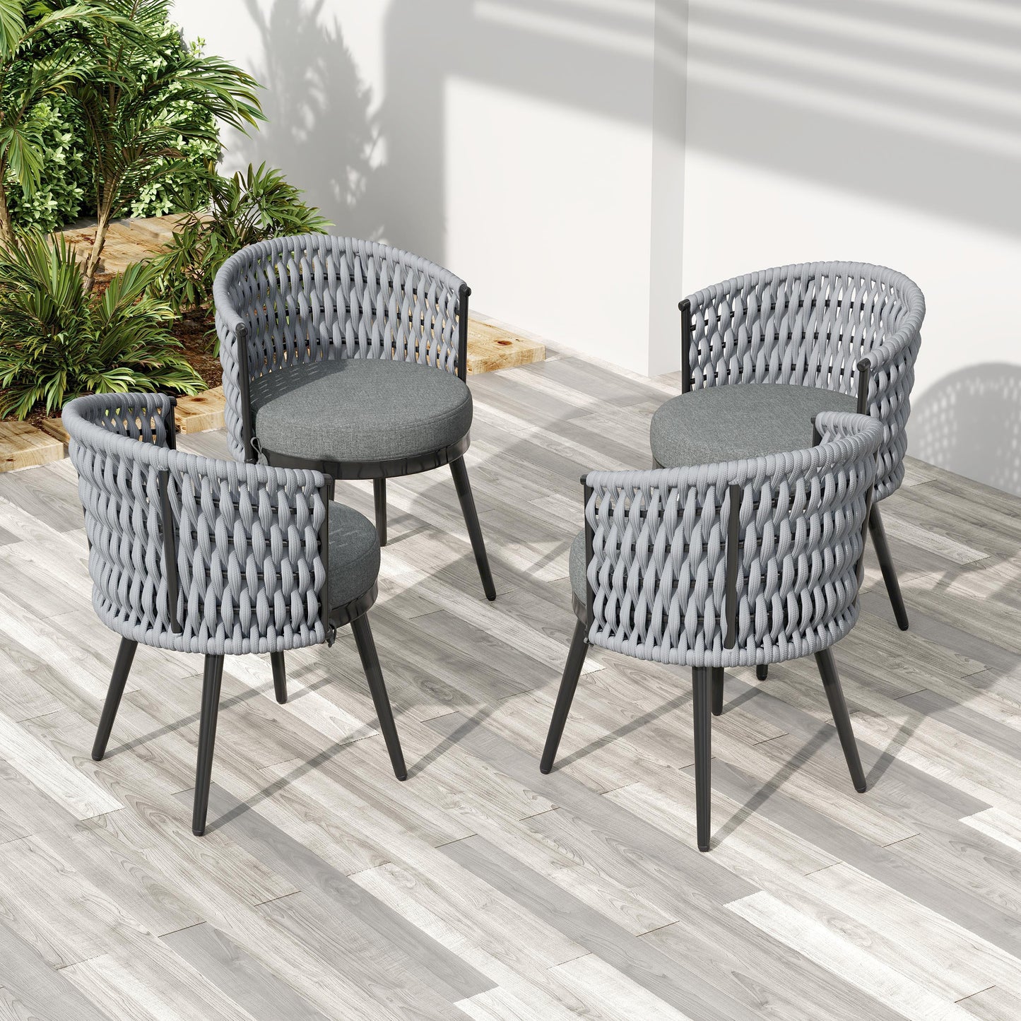Outdoor Dining Chair-Metal & Rope With Light Gray Cushion Patio Furniture,Weather-Resistant Patio Chairs With Cushions,MP2 Set Of 2