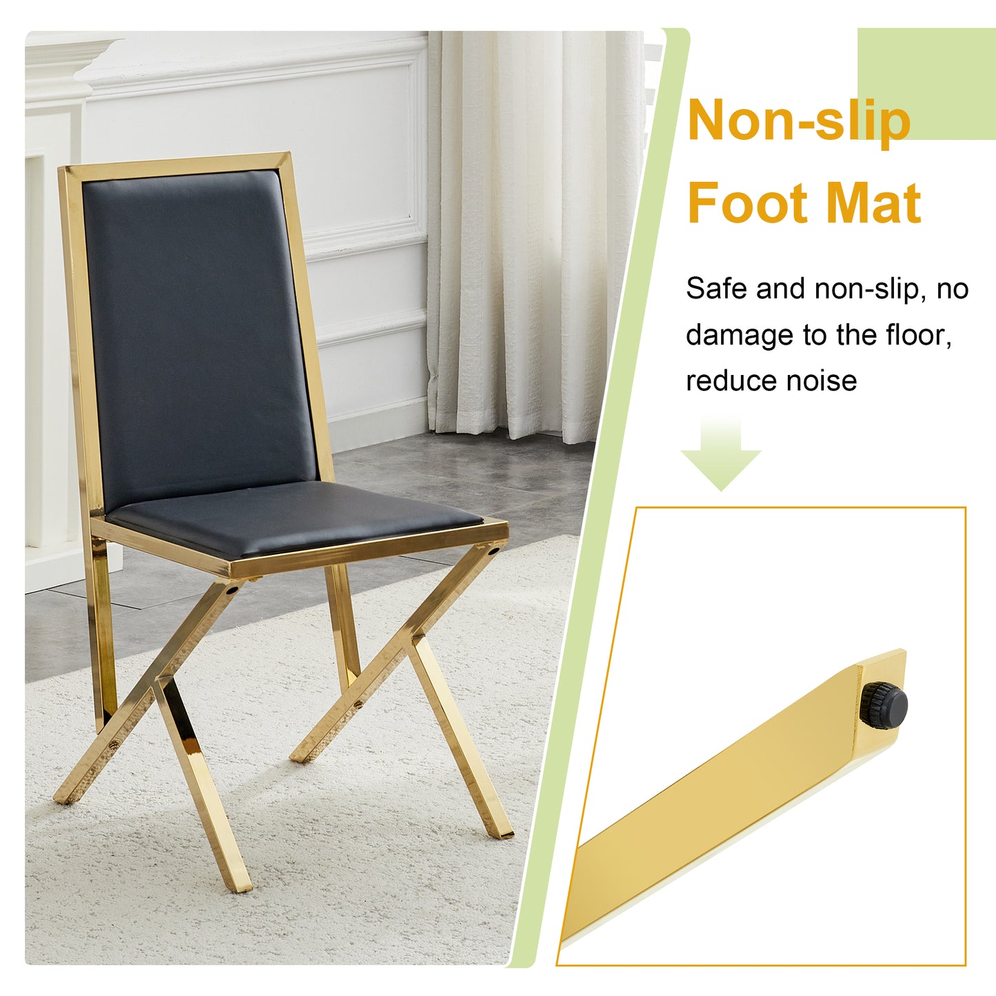 4-pack Gold Metal Framed Black PU Dining Chairs Ergonomic Design, A Simple And Luxurious Choice.Featuring Uniquely Designed Gold Metal Legs.